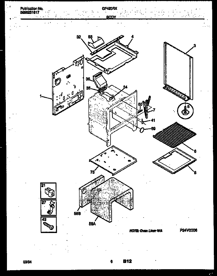 BODY PARTS Diagram and Parts List for GF420RXW3  Frigidaire Range