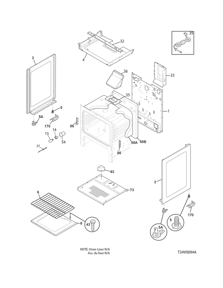 Body Diagram and Parts List for FFGF3011LWE  Frigidaire Range