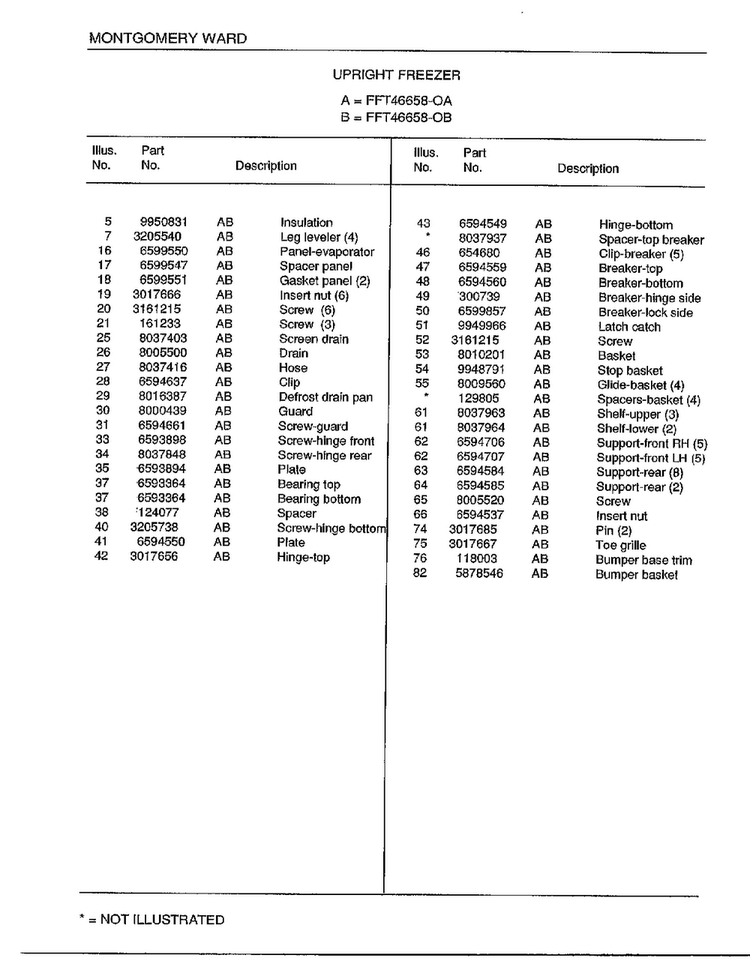 Upright Freezeer Page 2 Diagram and Parts List for 46658A  Frigidaire Freezer