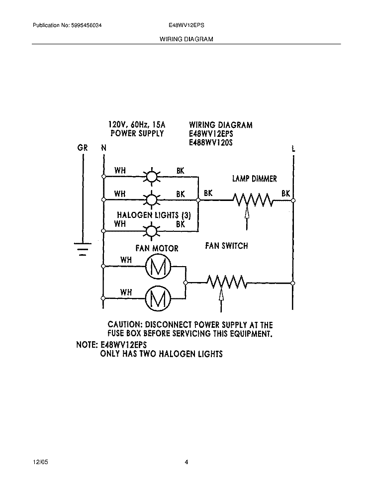 WIRING DIAGRAM Diagram and Parts List for E48WV12EPS  Electrolux Range Hood