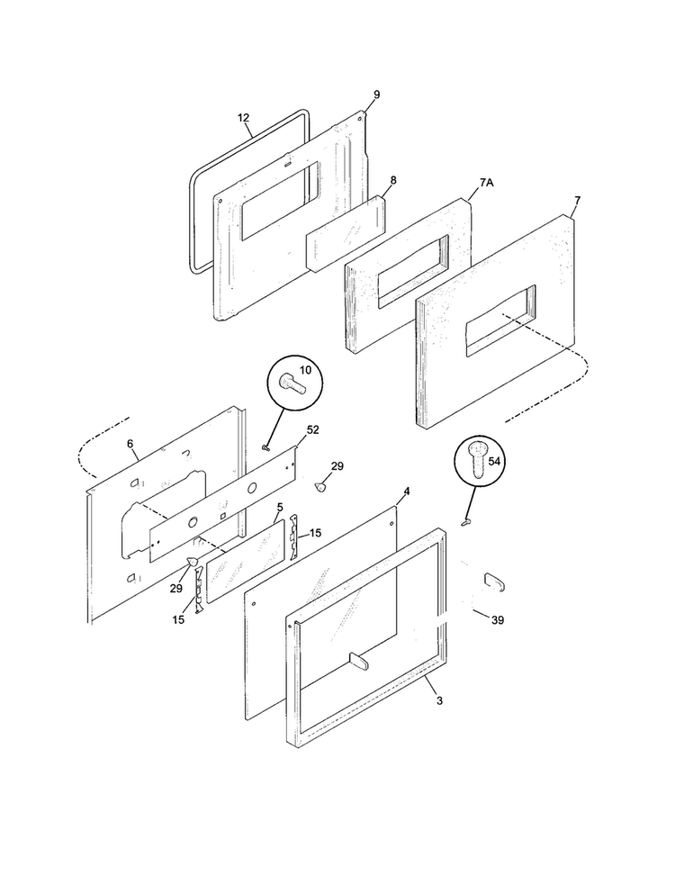 Door Diagram and Parts List for TGF657BFD5  Tappan Range