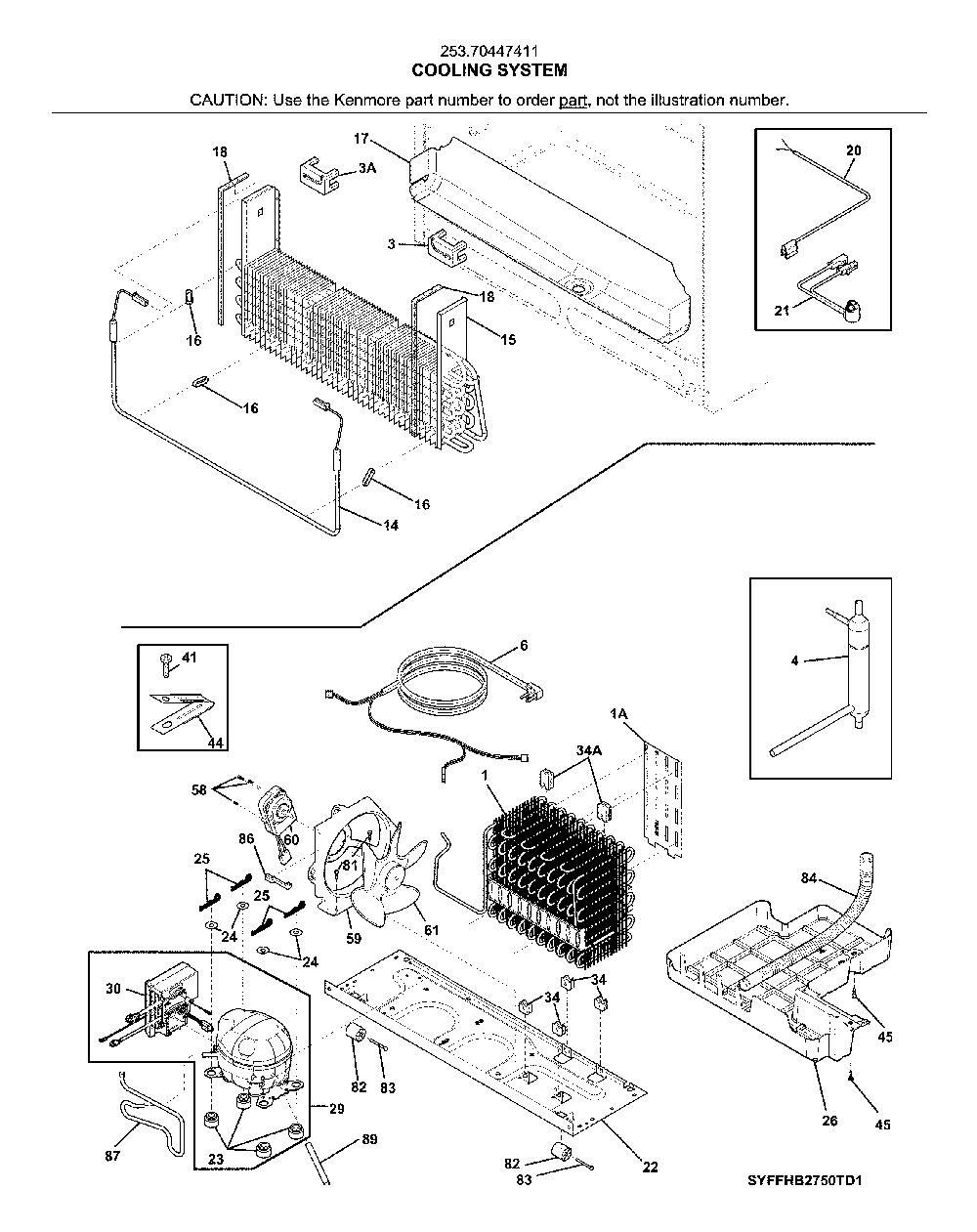 System Diagram and Parts List for 25370447411  Kenmore Refrigerator