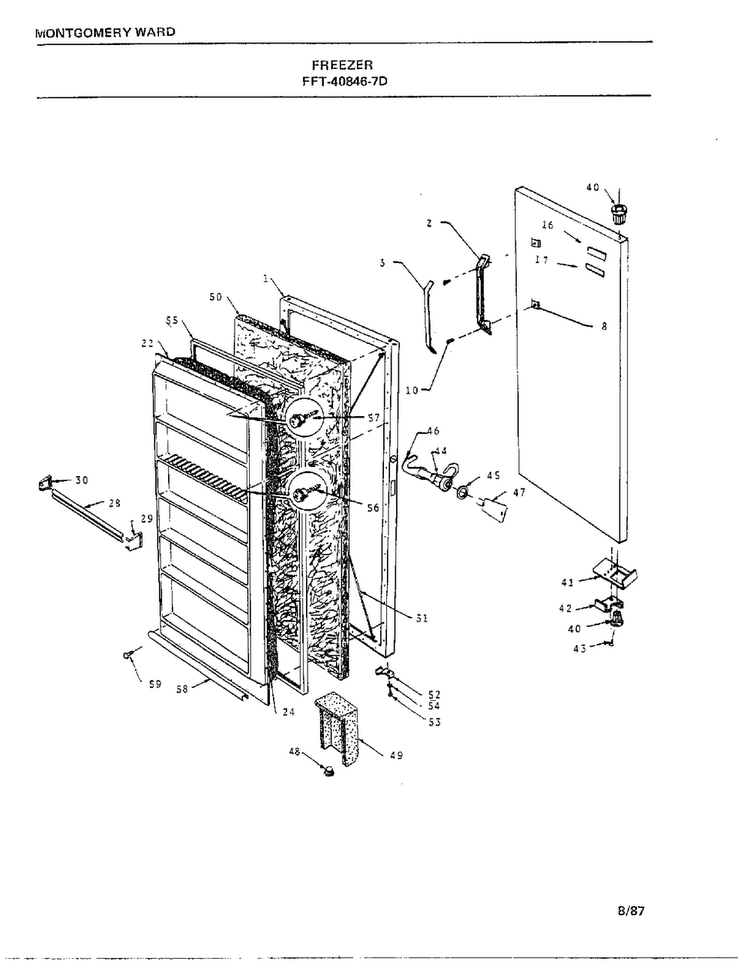Freezer Diagram and Parts List for 40846-7D  Frigidaire Freezer