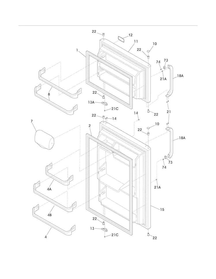 Doors Diagram and Parts List for FFTR1515LW8  Frigidaire Refrigerator