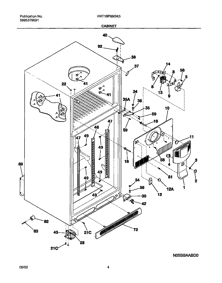 CABINET Diagram and Parts List for FRT18P6BSK5  Frigidaire Refrigerator
