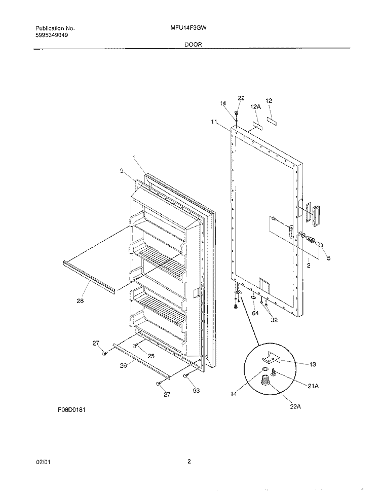 DOOR Diagram and Parts List for MFU14F3GW9  Frigidaire Freezer