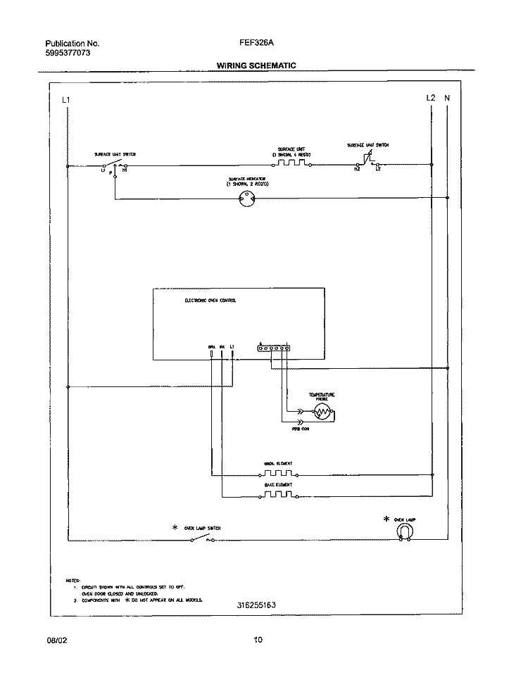 WIRING SCHEMATIC Diagram and Parts List for FEF326ABC  Frigidaire Range