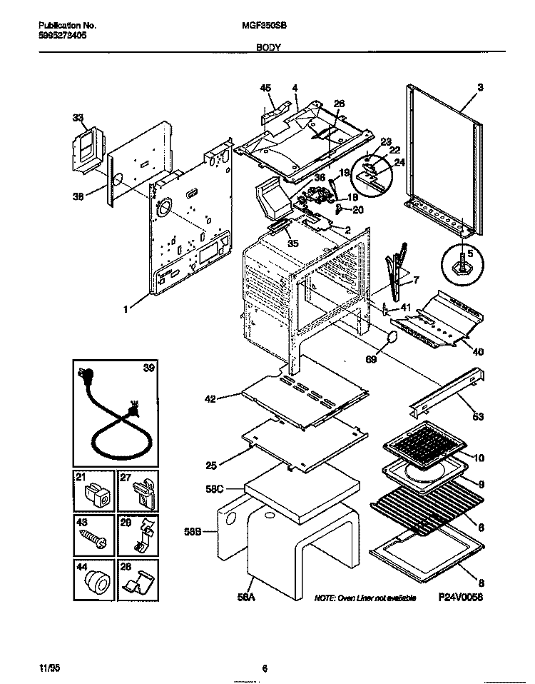 BODY Diagram and Parts List for MGF350SBDB  Frigidaire Range