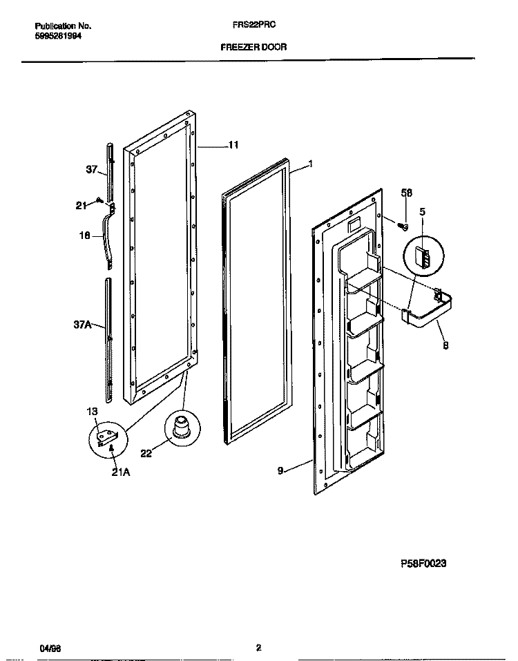 FREEZER DOOR Diagram and Parts List for FRS22PRCW1  Frigidaire Refrigerator