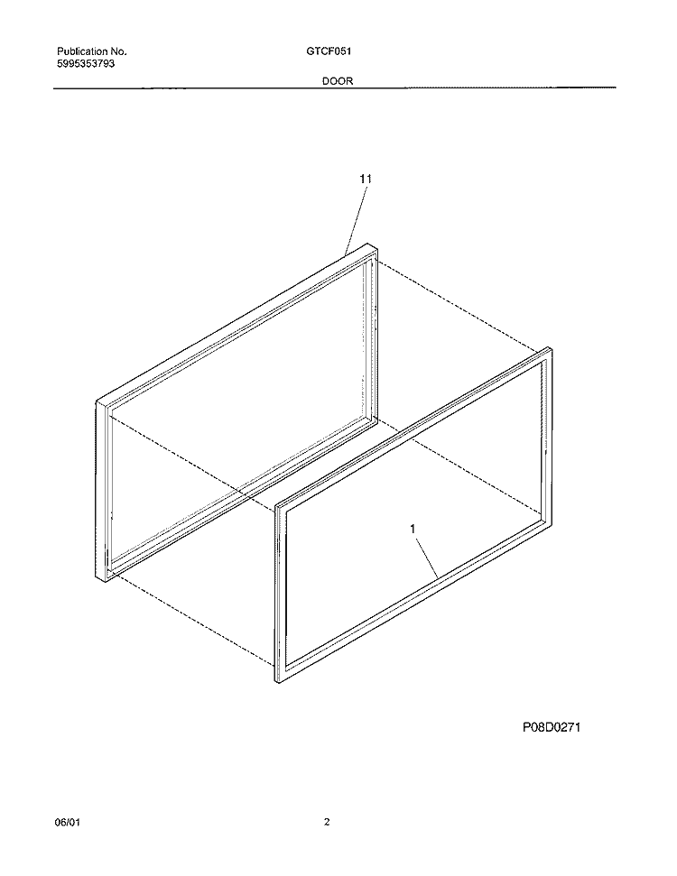 DOOR Diagram and Parts List for GTCF051  Frigidaire Freezer