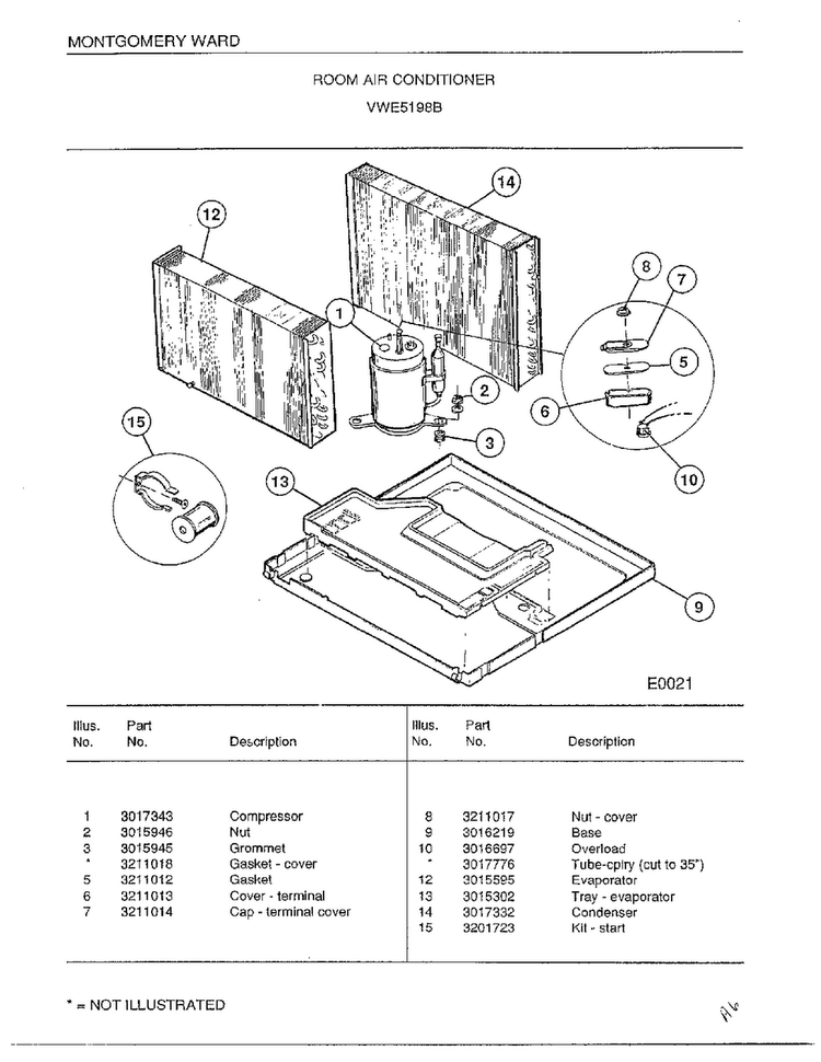 Room Air Conditioner Page 4 Diagram and Parts List for 5198B  Frigidaire Air Conditioner