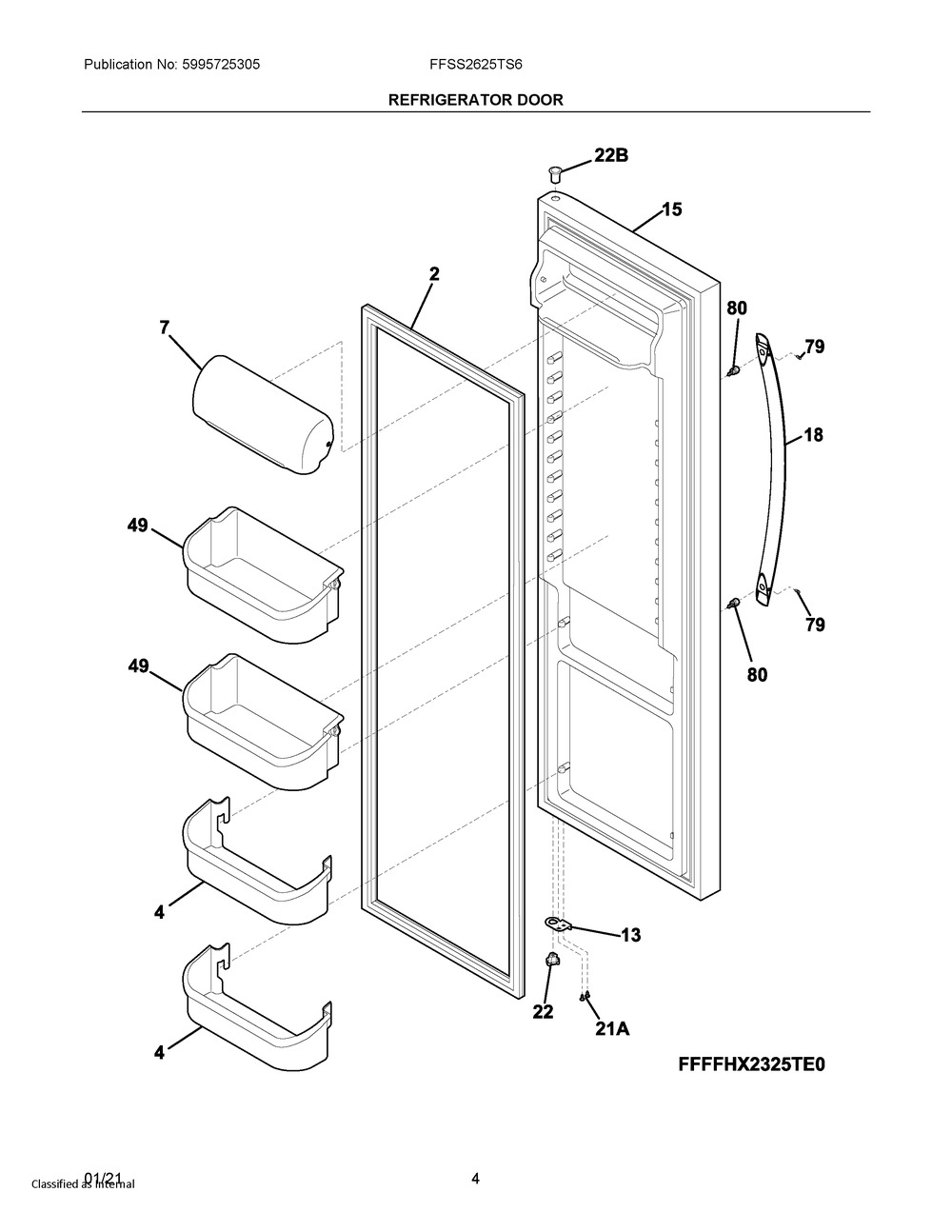Refrigerator Door Diagram and Parts List for FFSS2625TS6  Frigidaire Refrigerator