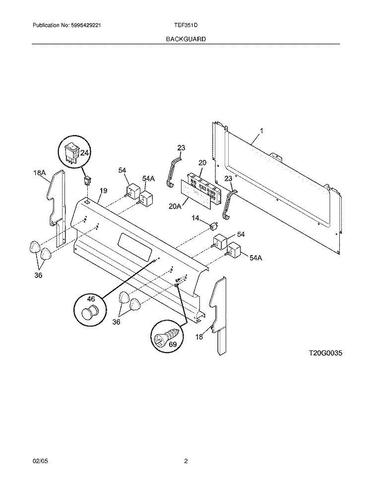 BACKGUARD Diagram and Parts List for TEF351DUB  Tappan Range