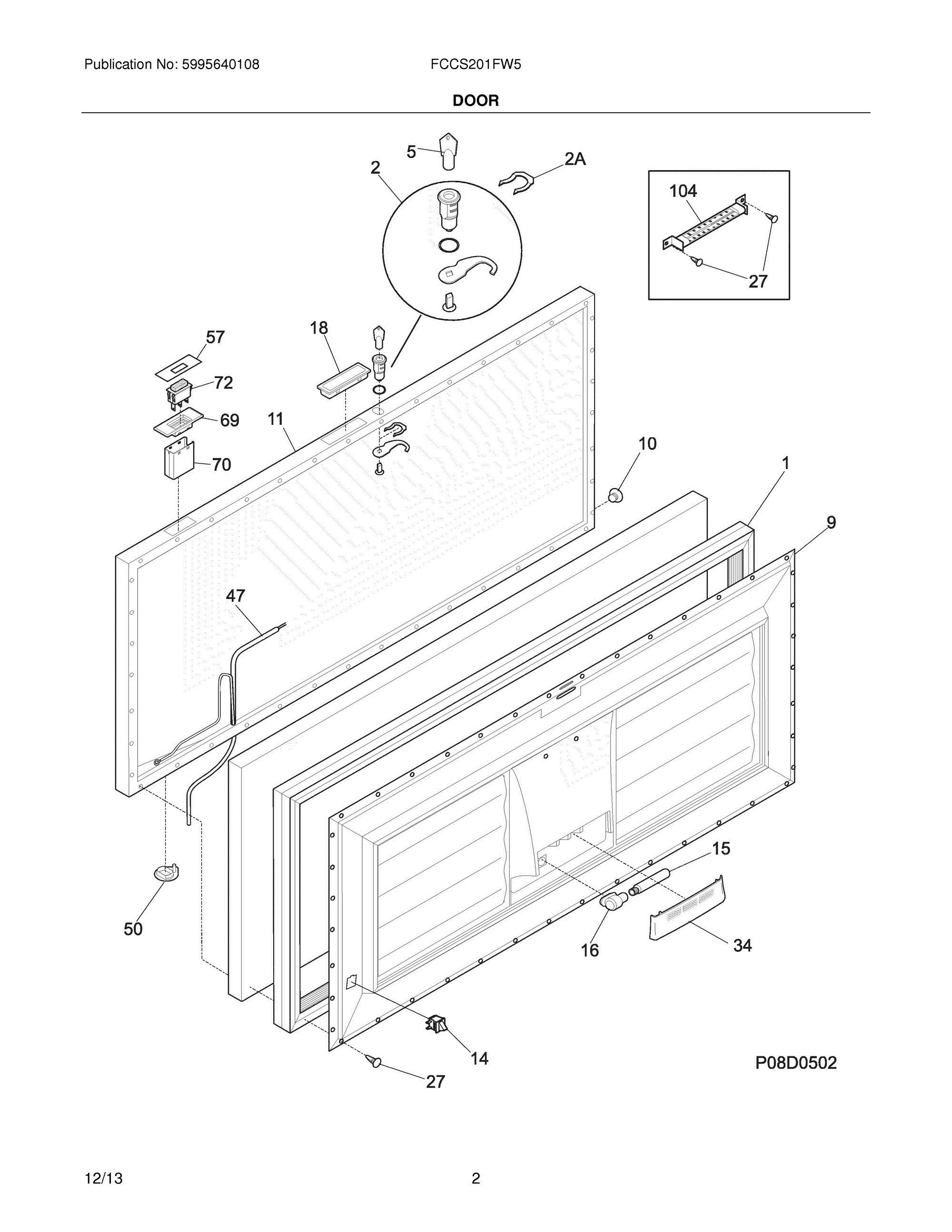 03 - DOOR Diagram and Parts List for FCCS201FW5  Frigidaire Freezer