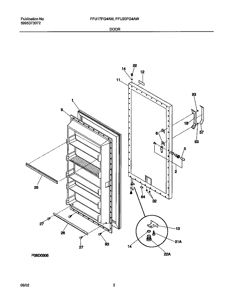DOOR Diagram and Parts List for FFU20FG4AW2  Frigidaire Freezer