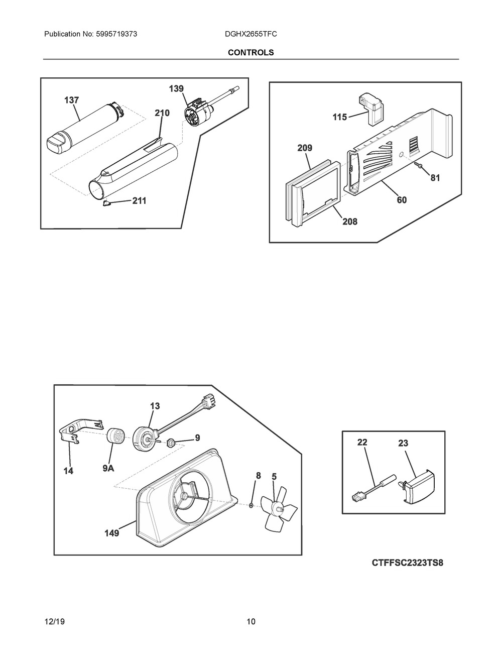 Controls Diagram and Parts List for DGHX2655TFC  Frigidaire Refrigerator