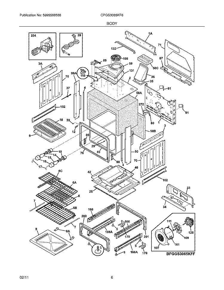 BODY Diagram and Parts List for CPGS3085KF6  Frigidaire Range