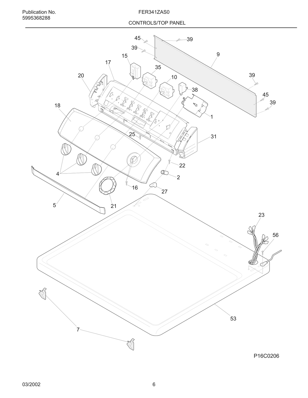 Controls/Top Panel Diagram and Parts List for FER341ZAS0  Frigidaire Dryer