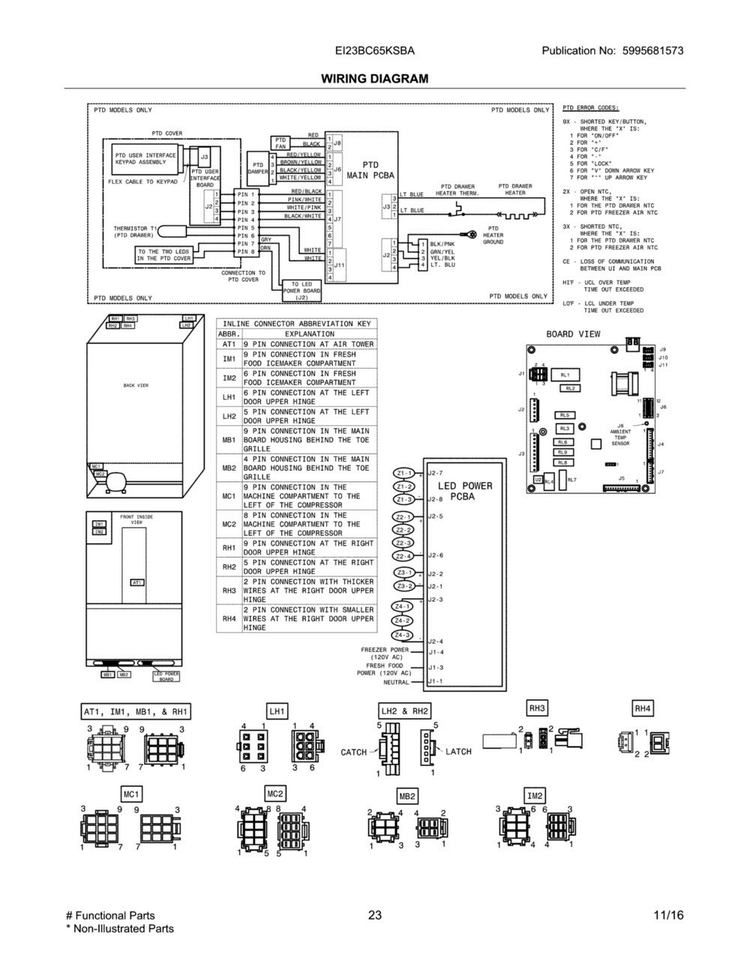 Wiring Schematic Diagram and Parts List for EI23BC65KSBA  Electrolux Refrigerator