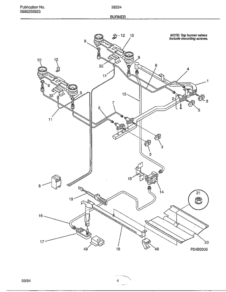 Burner Diagram and Parts List for 282240A  Frigidaire Range