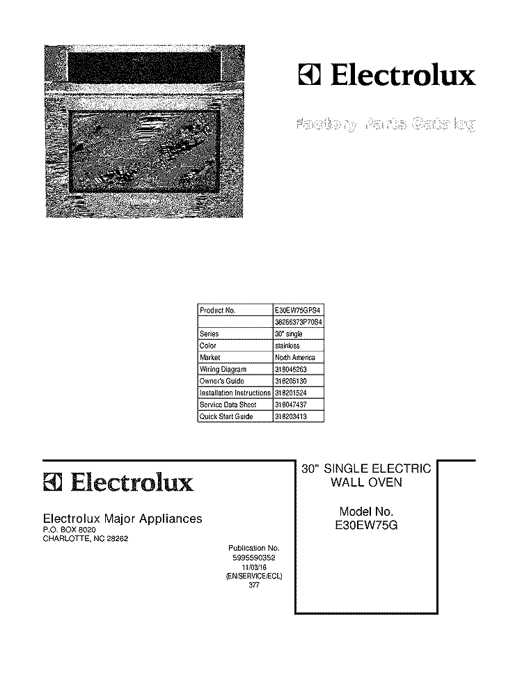 COVER Diagram and Parts List for E30EW75GPS4  Electrolux Wall Oven