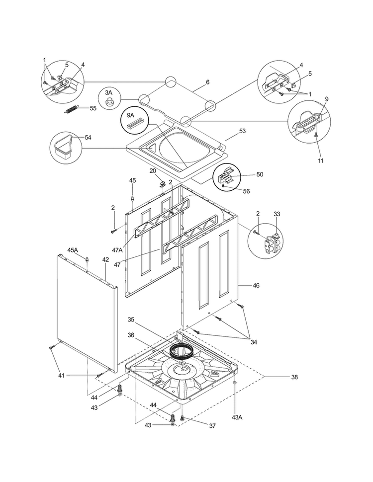 Lower Cabinet/top Diagram and Parts List for 41797822700  Kenmore Washer Dryer Combo