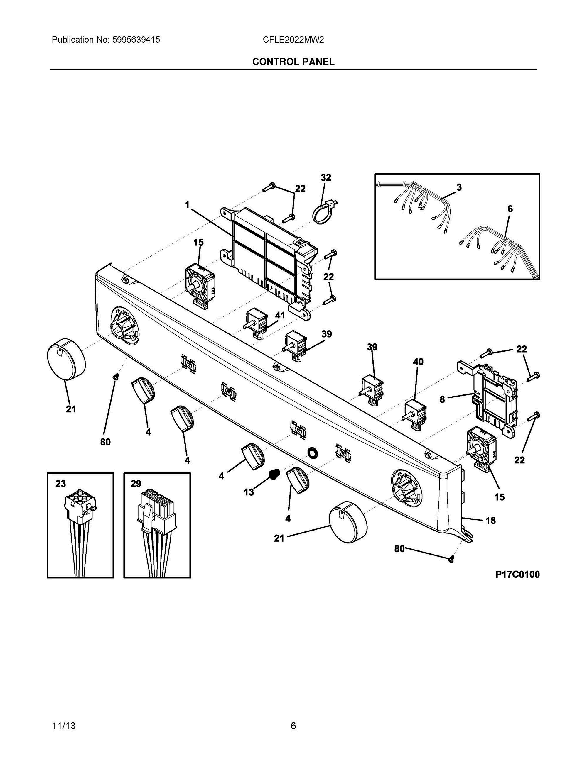 04 - CONTROL PANEL Diagram and Parts List for CFLE2022MW2  Frigidaire Washer Dryer Combo