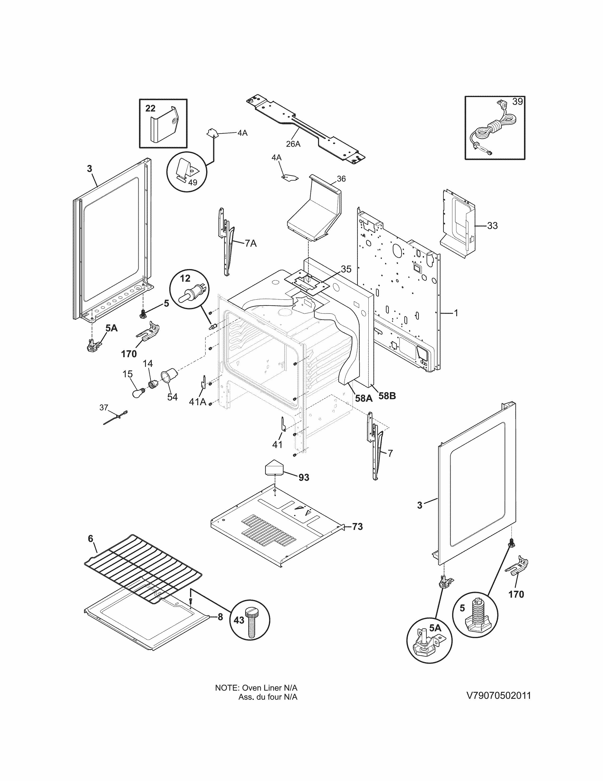 Body Diagram and Parts List for 79070502010  Kenmore Range