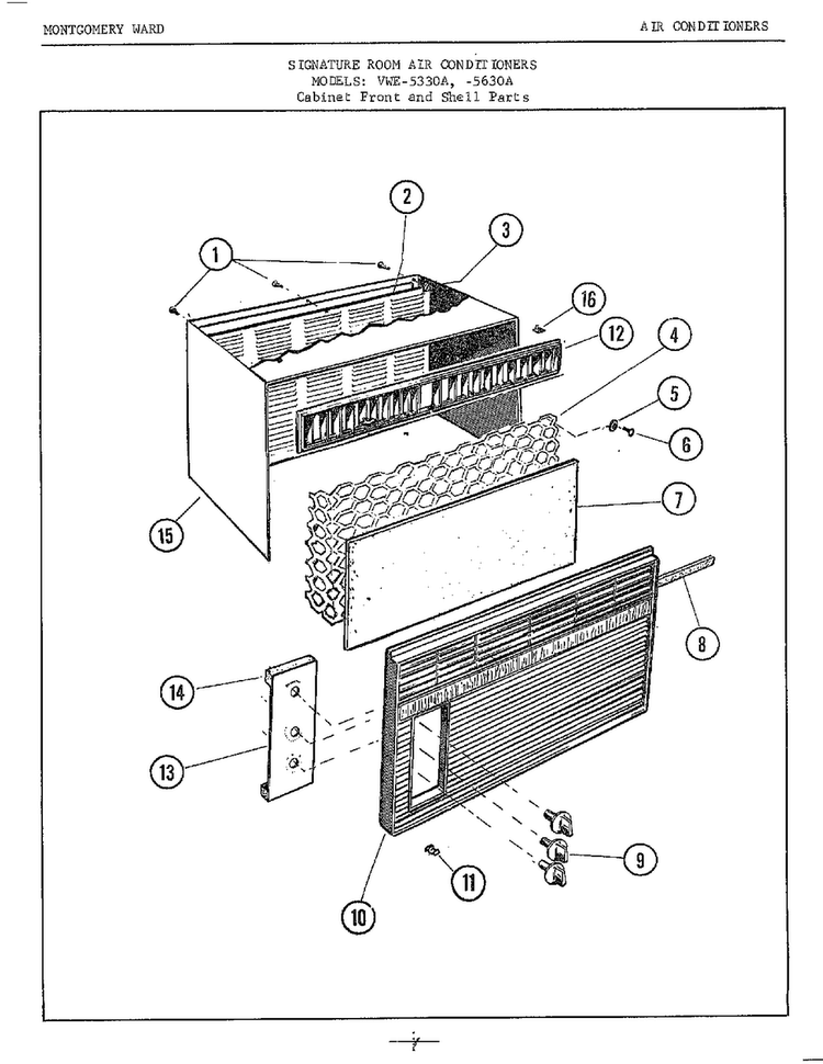 Cabinet Front/shell Diagram and Parts List for 5330A  Frigidaire Air Conditioner