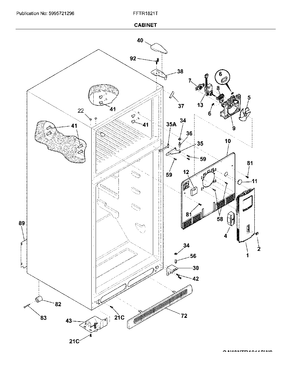 Cabinet Diagram and Parts List for FFTR1821TB9  Frigidaire Refrigerator
