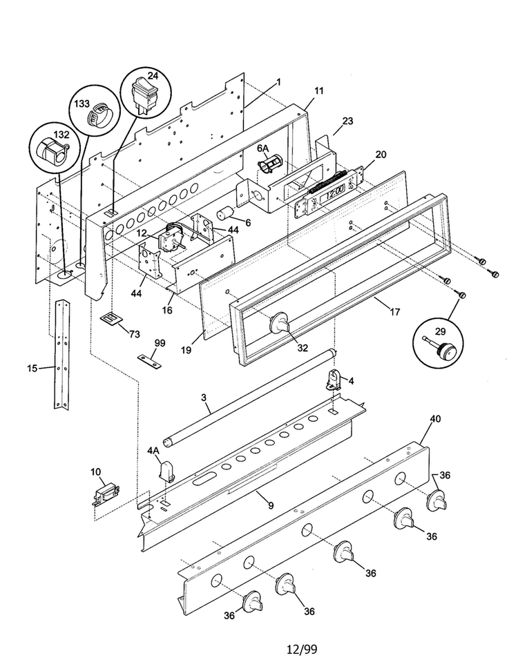 Backguard Diagram and Parts List for TGF645WFD2  Tappan Range