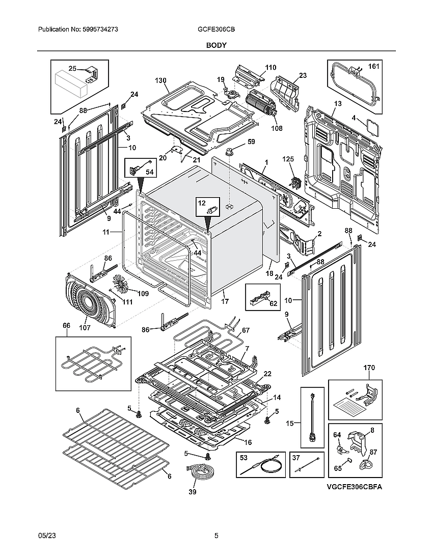 Body Diagram and Parts List for GCFE306CBDA  Electrolux Range