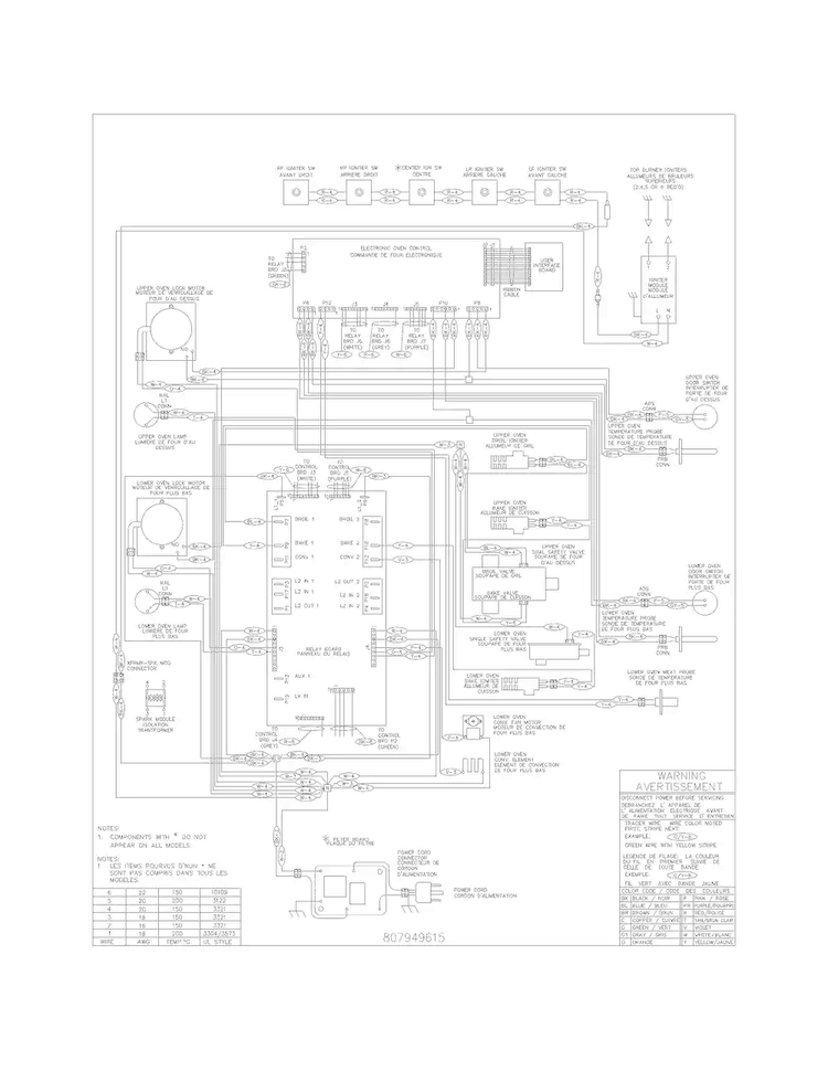 Wiring Diagram Diagram and Parts List for FGGF304DPFA  Frigidaire Range
