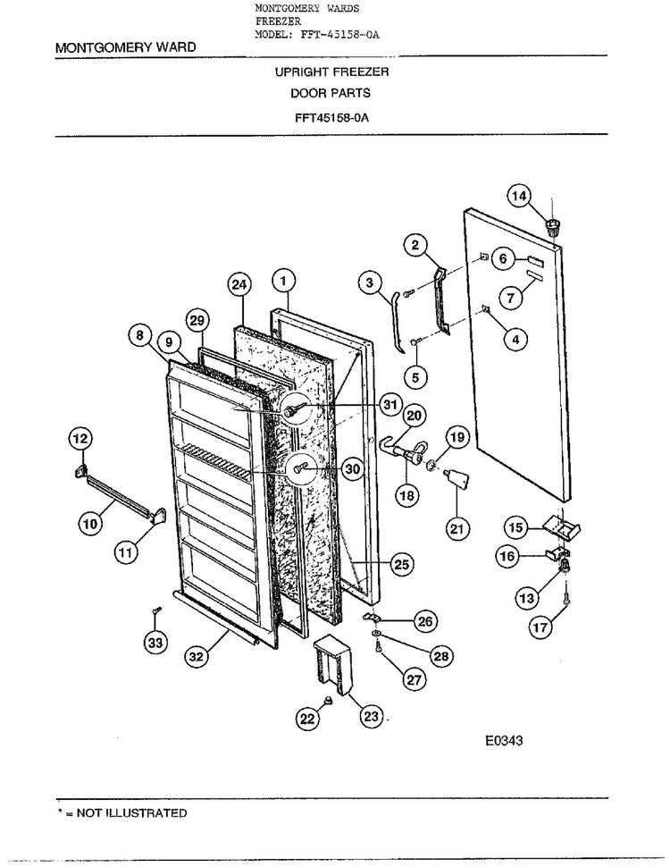 Upright Freezer/door Parts Diagram and Parts List for 45158-OA  Frigidaire Freezer