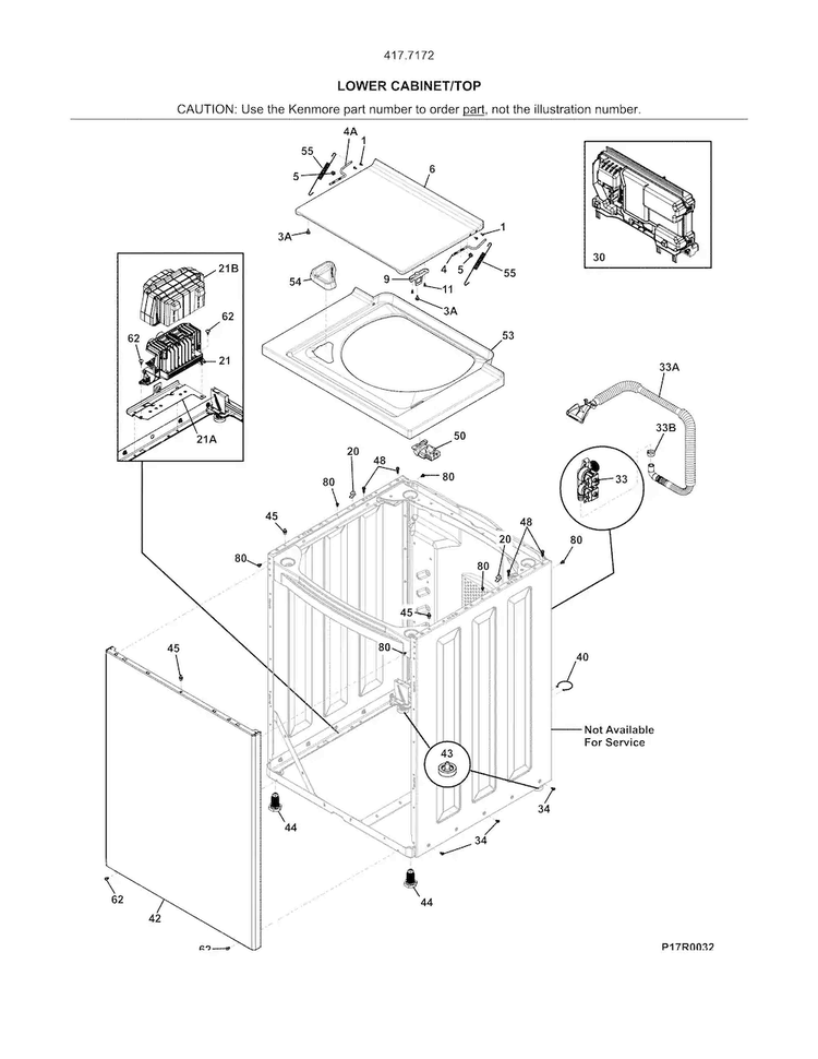 Lower Cabinet/top Diagram and Parts List for 41771722511  Kenmore Washer Dryer Combo