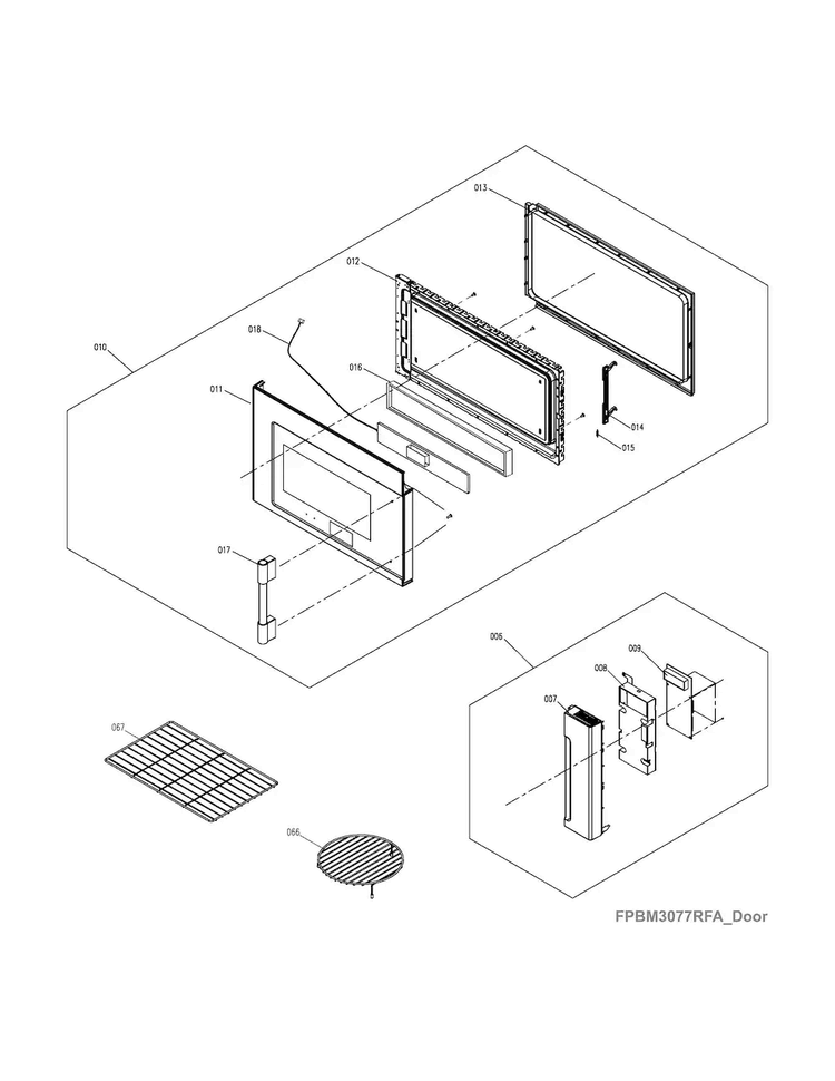 Control Panel,door,miscellaneous Diagram and Parts List for FPBM3077RFB  Frigidaire Microwave