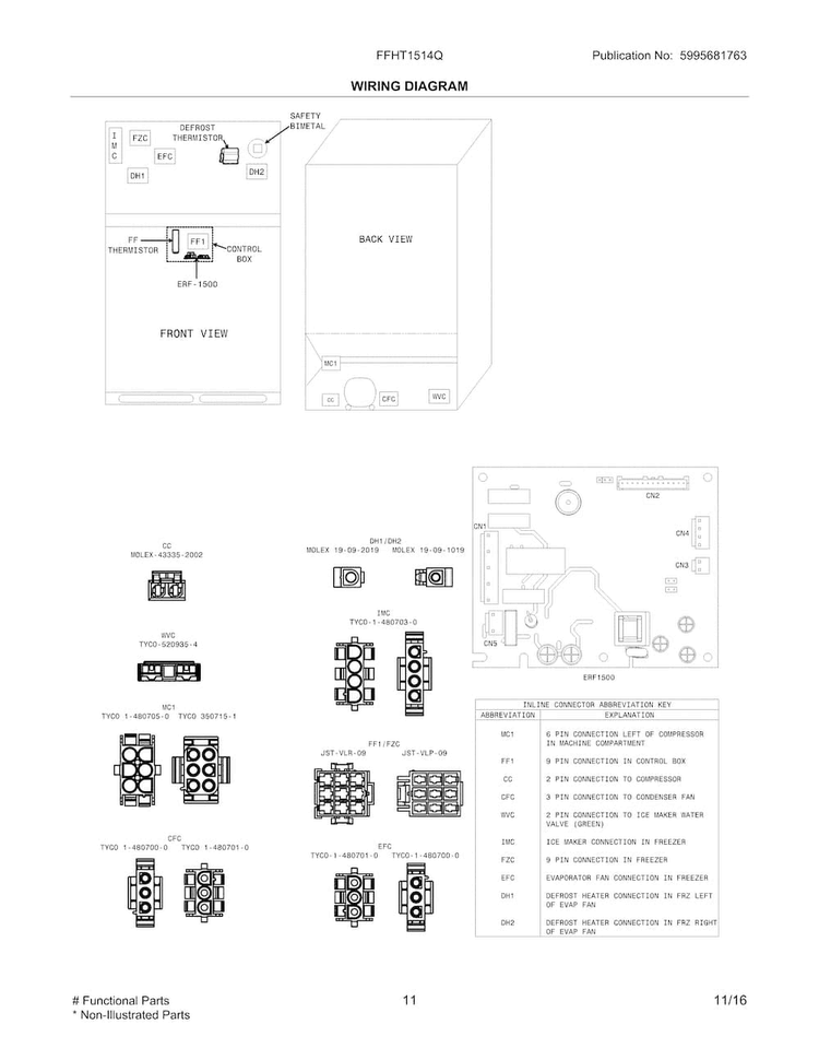 Wiring Schematic Diagram and Parts List for FFHT1514QW4  Frigidaire Refrigerator