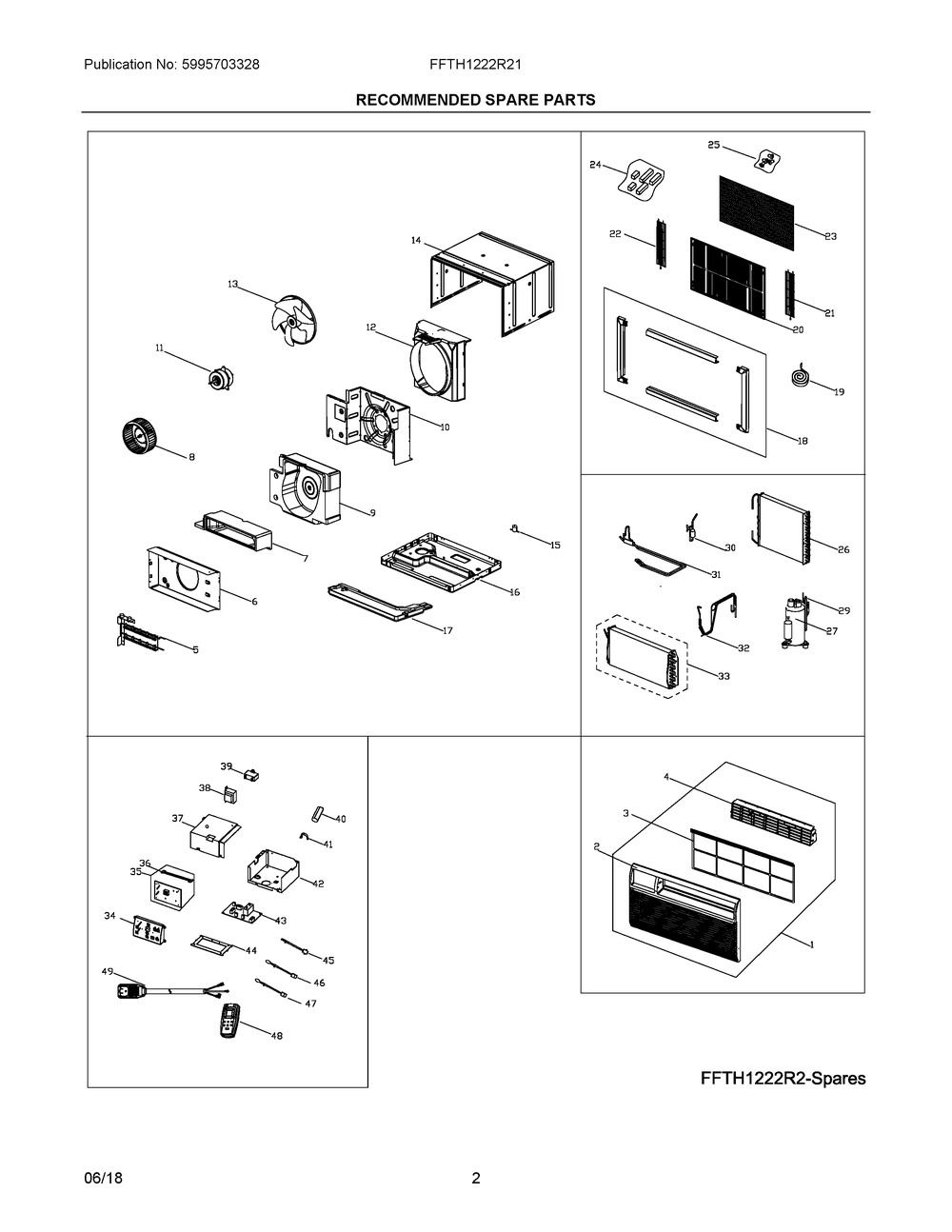 Recommended Spare Parts Diagram and Parts List for FFTH1222R21  Frigidaire Air Conditioner