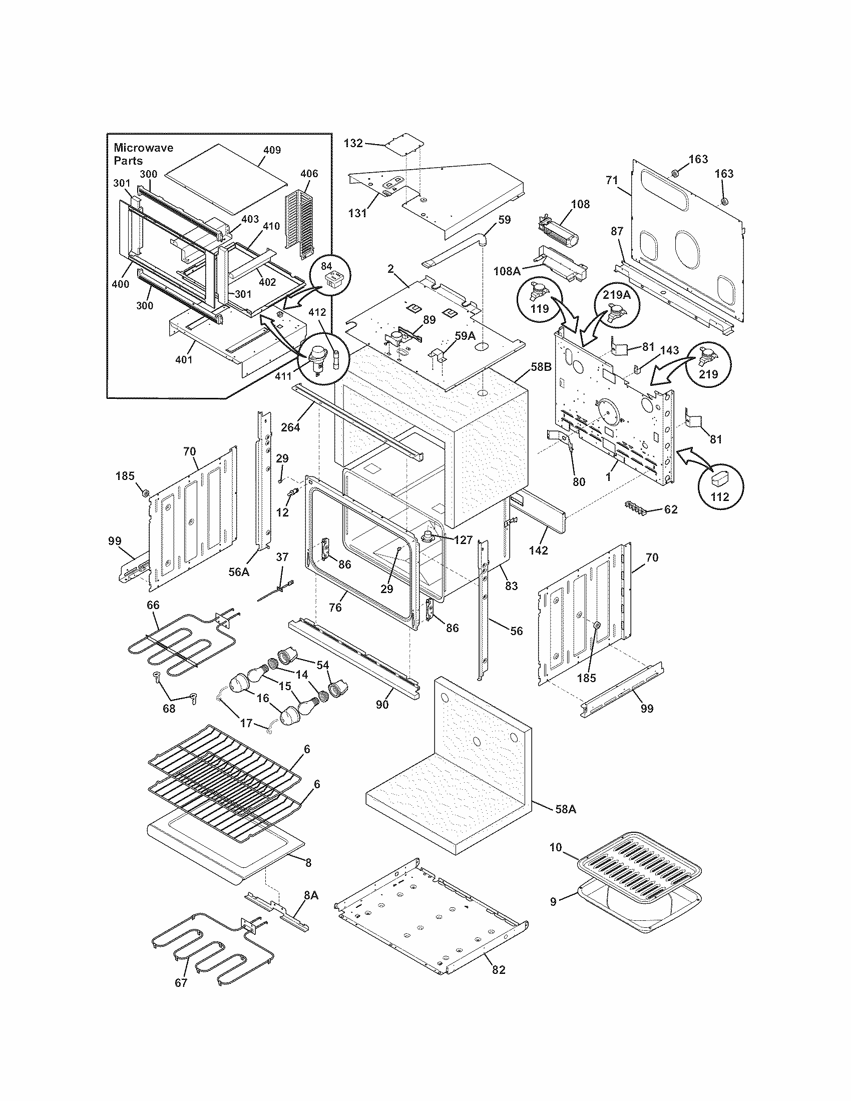 Lower Oven Diagram and Parts List for 79048852900  Kenmore Microwave