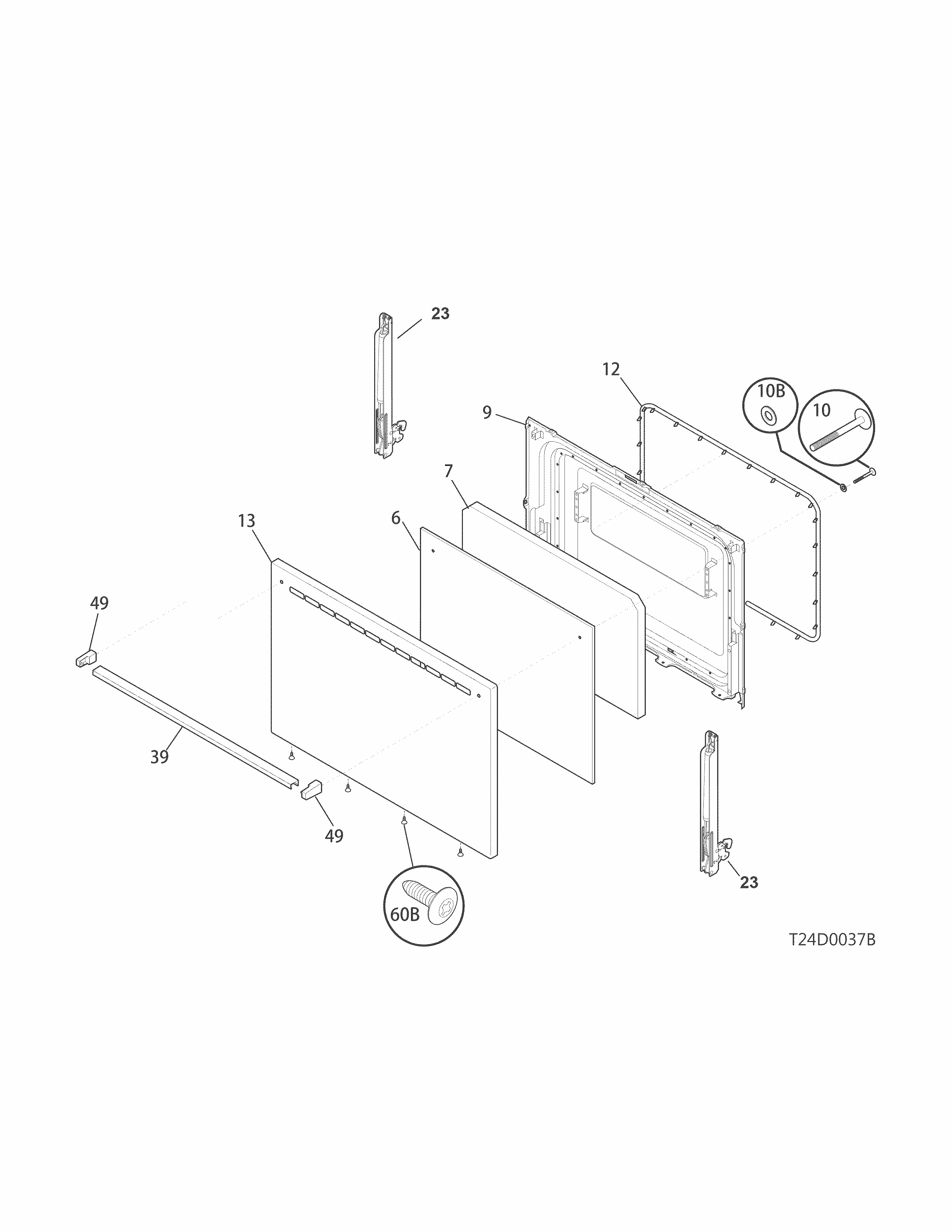 Door Diagram and Parts List for 79073033312  Kenmore Range