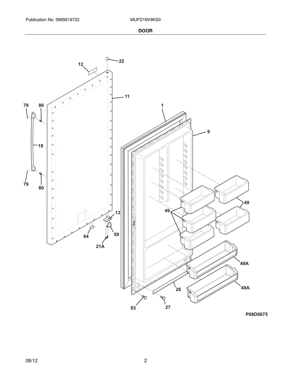 Door Diagram and Parts List for MUFD19V9KS0  Frigidaire Refrigerator