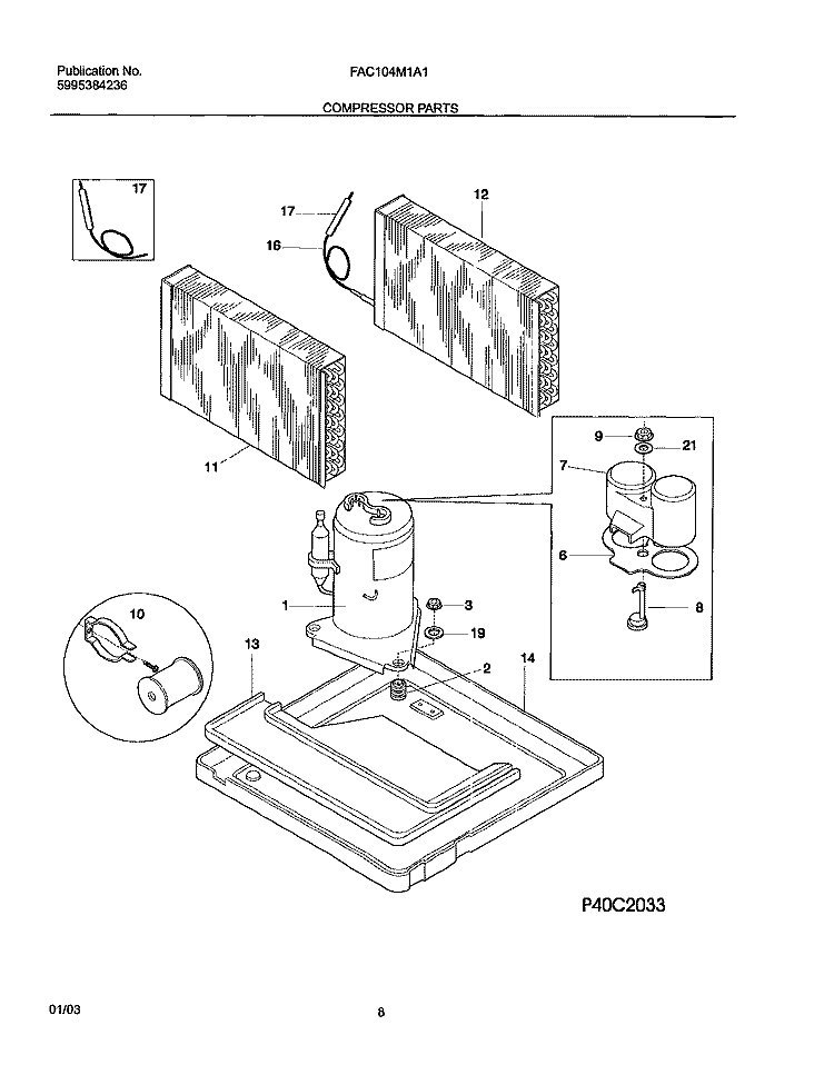 COMPRESSOR PARTS Diagram and Parts List for FAC104M1A1  Frigidaire Air Conditioner
