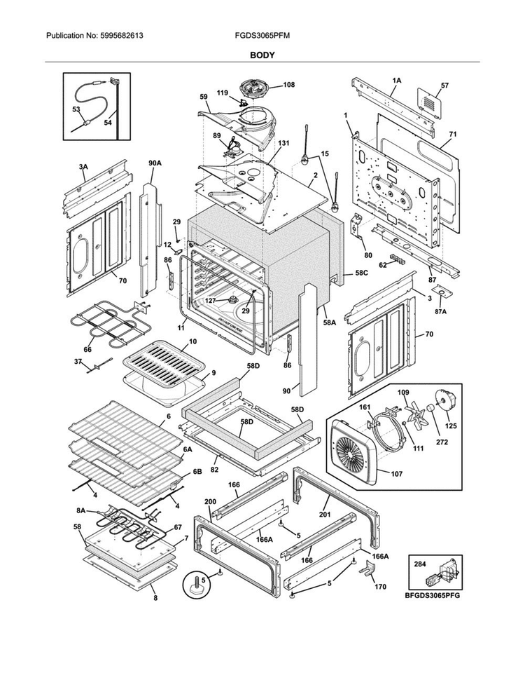 Body Diagram and Parts List for FGDS3065PFM  Frigidaire Range