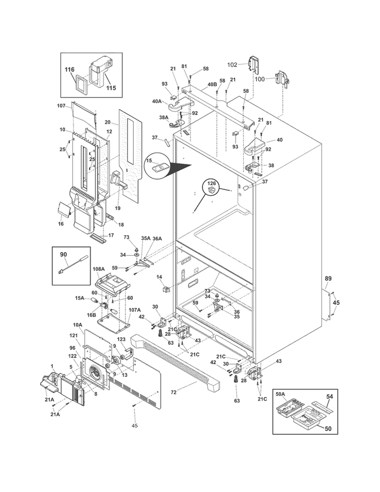 Cabinet Diagram and Parts List for EI27BS26JBA  Electrolux Refrigerator