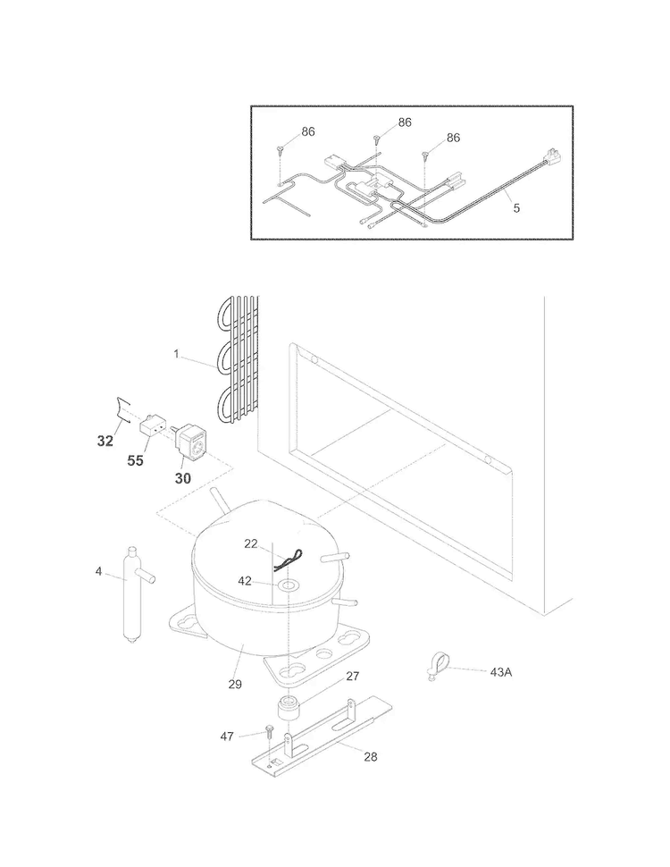 System Diagram and Parts List for 25316542107  Kenmore Freezer