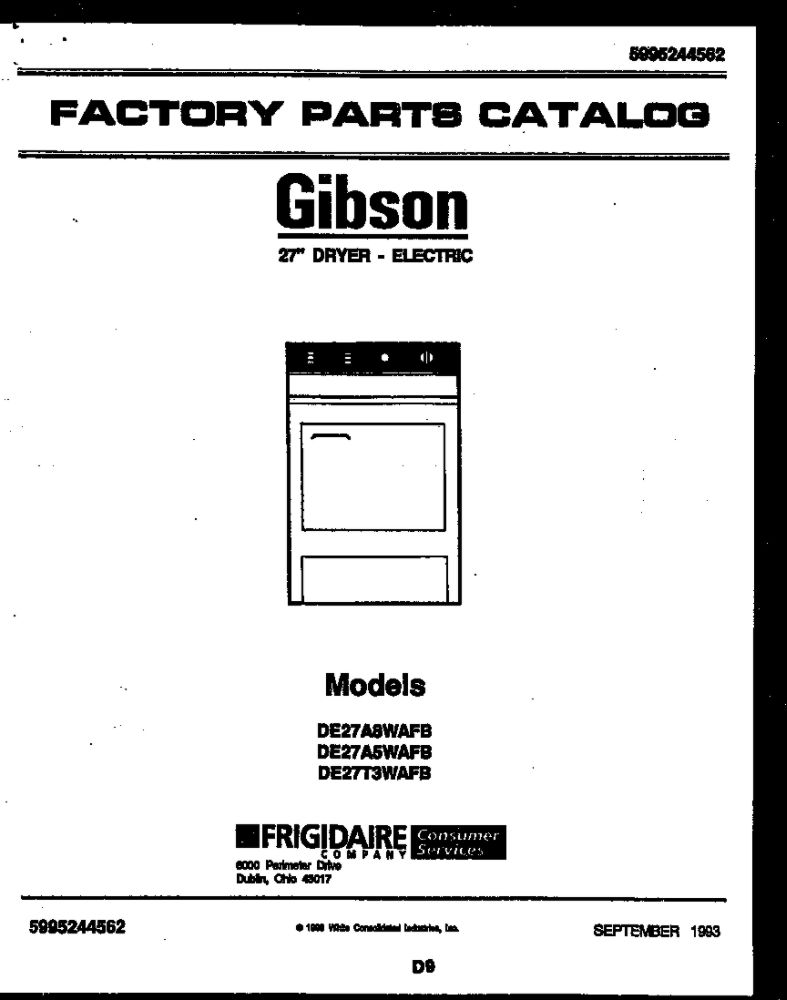 Diagram Diagram and Parts List for DE27A8WAFB  Gibson Dryer