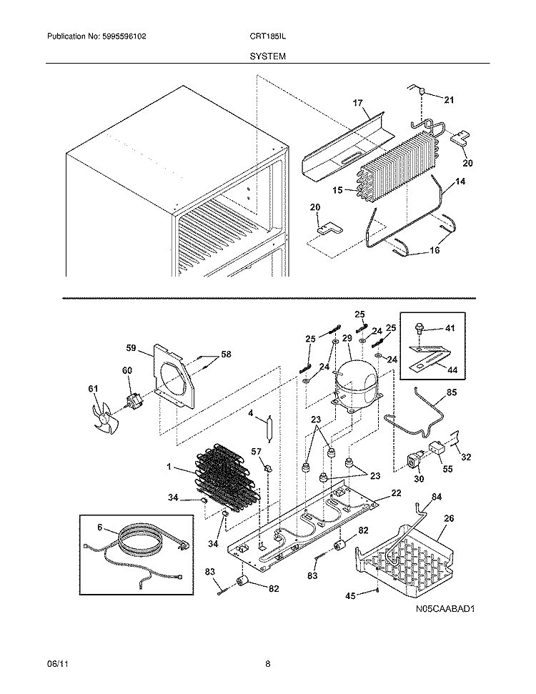 SYSTEM Diagram and Parts List for CRT185ILB5  Frigidaire Refrigerator