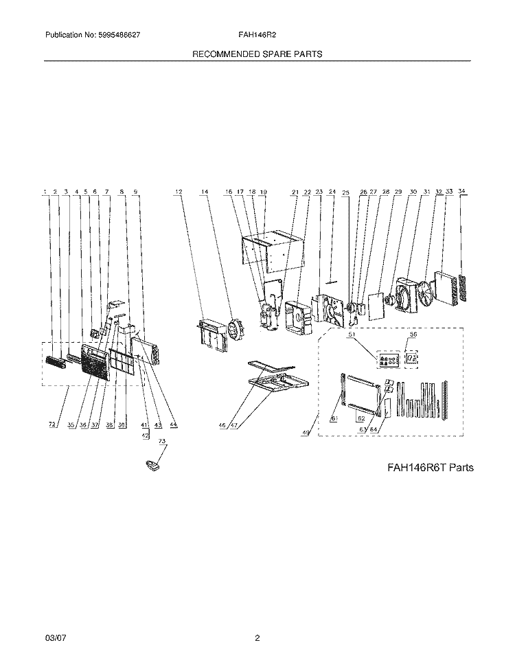 RECOMMENDED SPARE PARTS Diagram and Parts List for FAH146R2T1  Frigidaire Air Conditioner