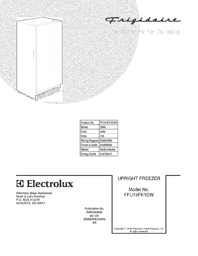 COVER Diagram and Parts List for FFU14FK1DW3  Frigidaire Freezer