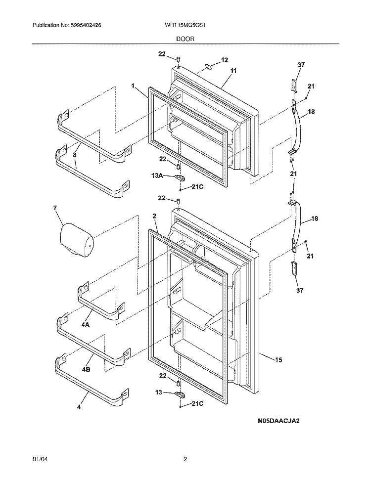 DOOR Diagram and Parts List for WRT15MG5CS1  Westinghouse Refrigerator